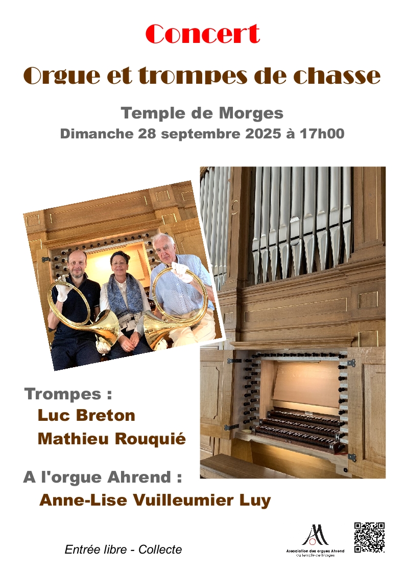 Dimanche 28 septembre 2025 à 17h orgue et trompes de chasse